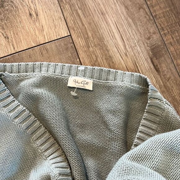 John Galt Light Blue Billie Cardigan Sweater V Neck Cable Knit Cropped - Picture 3 of 7